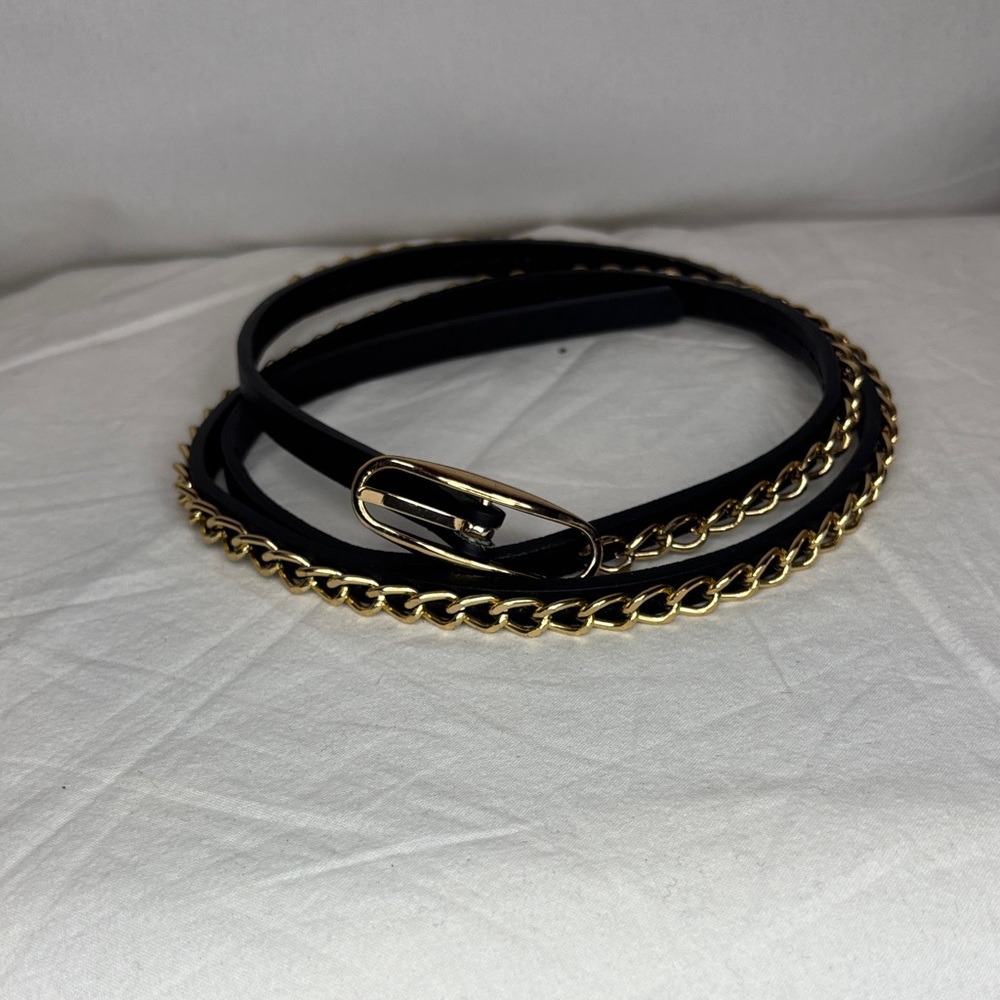 Black and Gold Chain thin Belt